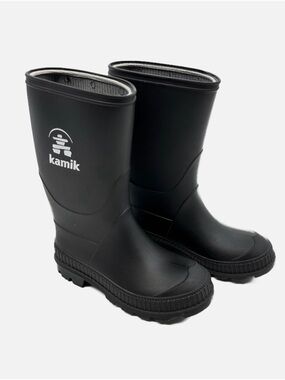 Kamik Kid's Black Rubber Waterproof Rain Boots Size 11